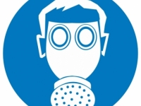 Наклейка “Работать в средствах индивидуальной защиты органов дыхания” (M 04)